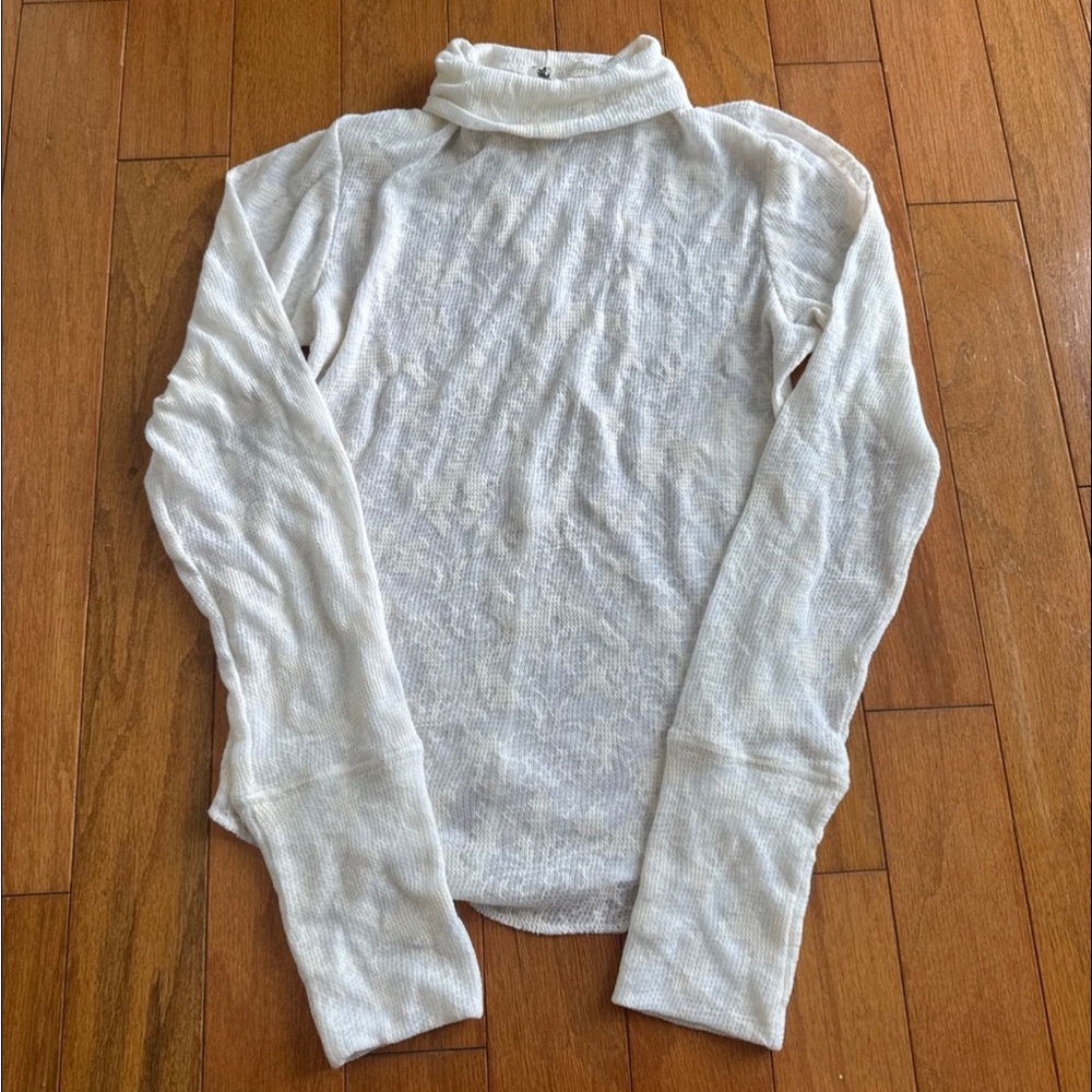 Free People Cream Turtleneck Sheer Sweater